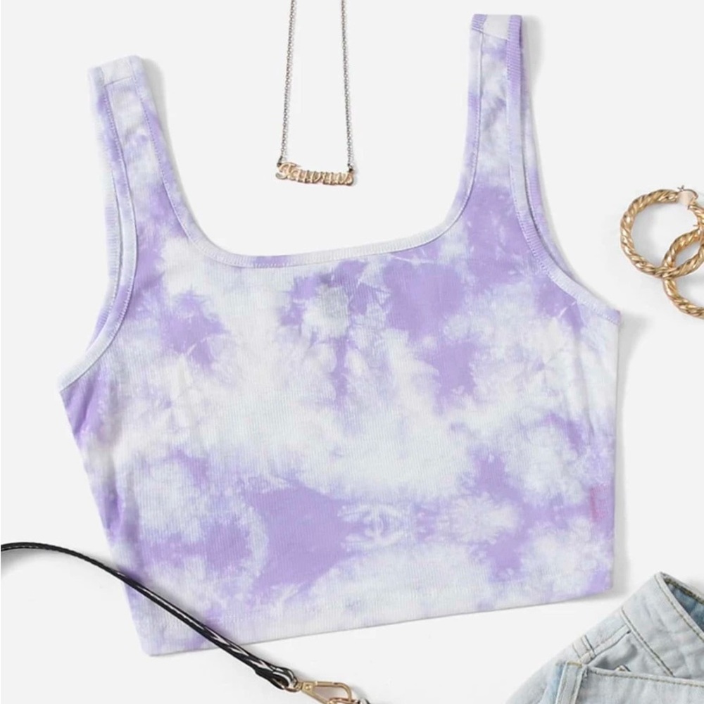 Rib-knit Tie Dye Crop Tank Top | Size: L